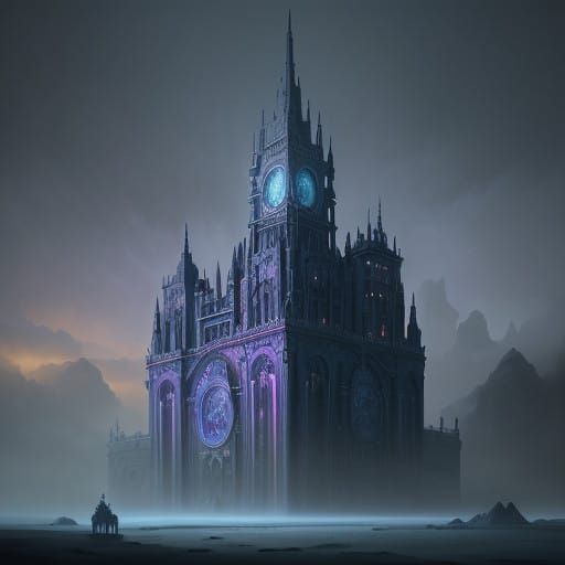Ethereal Castle with Golden Key in a Mystical Haze