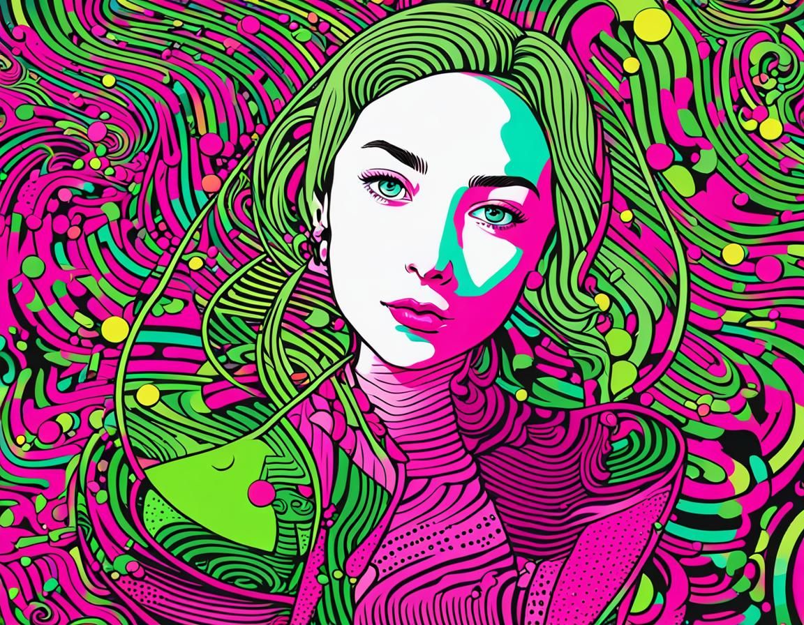 Psychedelic Comic Portrait in Synthetism Style