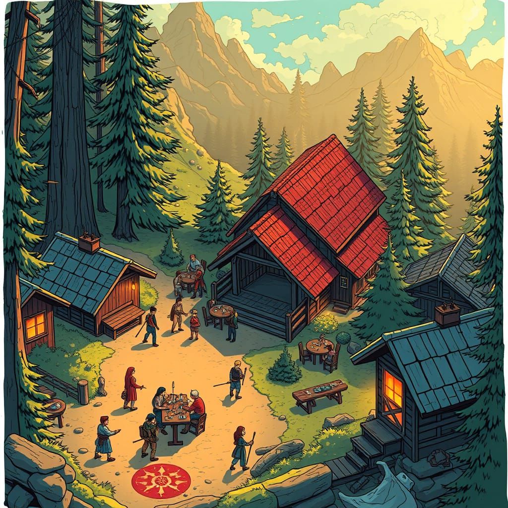 Demigods at Camp Half-Blood: Vibrant Summer Camp Illustratio...