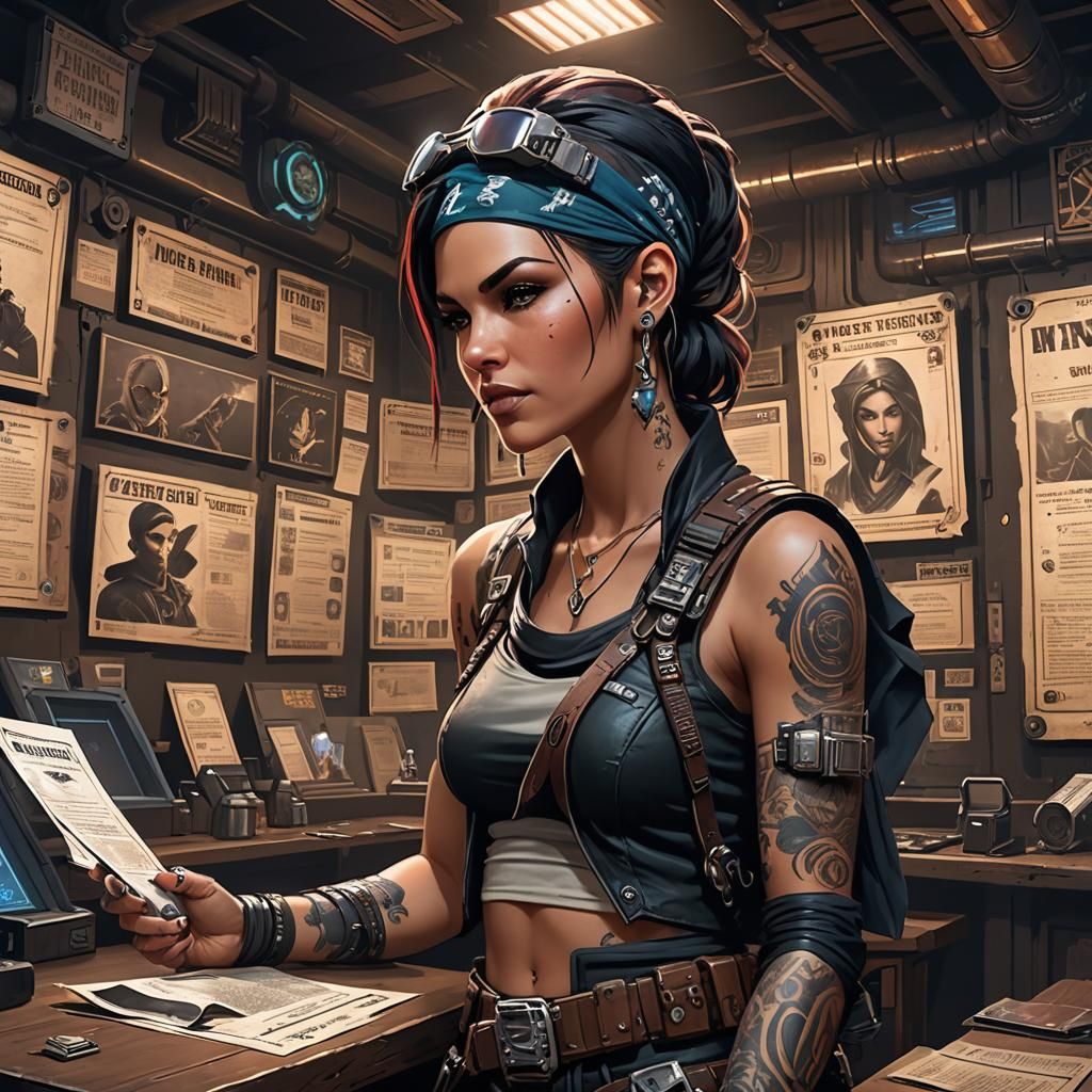 Cybernetic Space Pirate in Futuristic Tavern