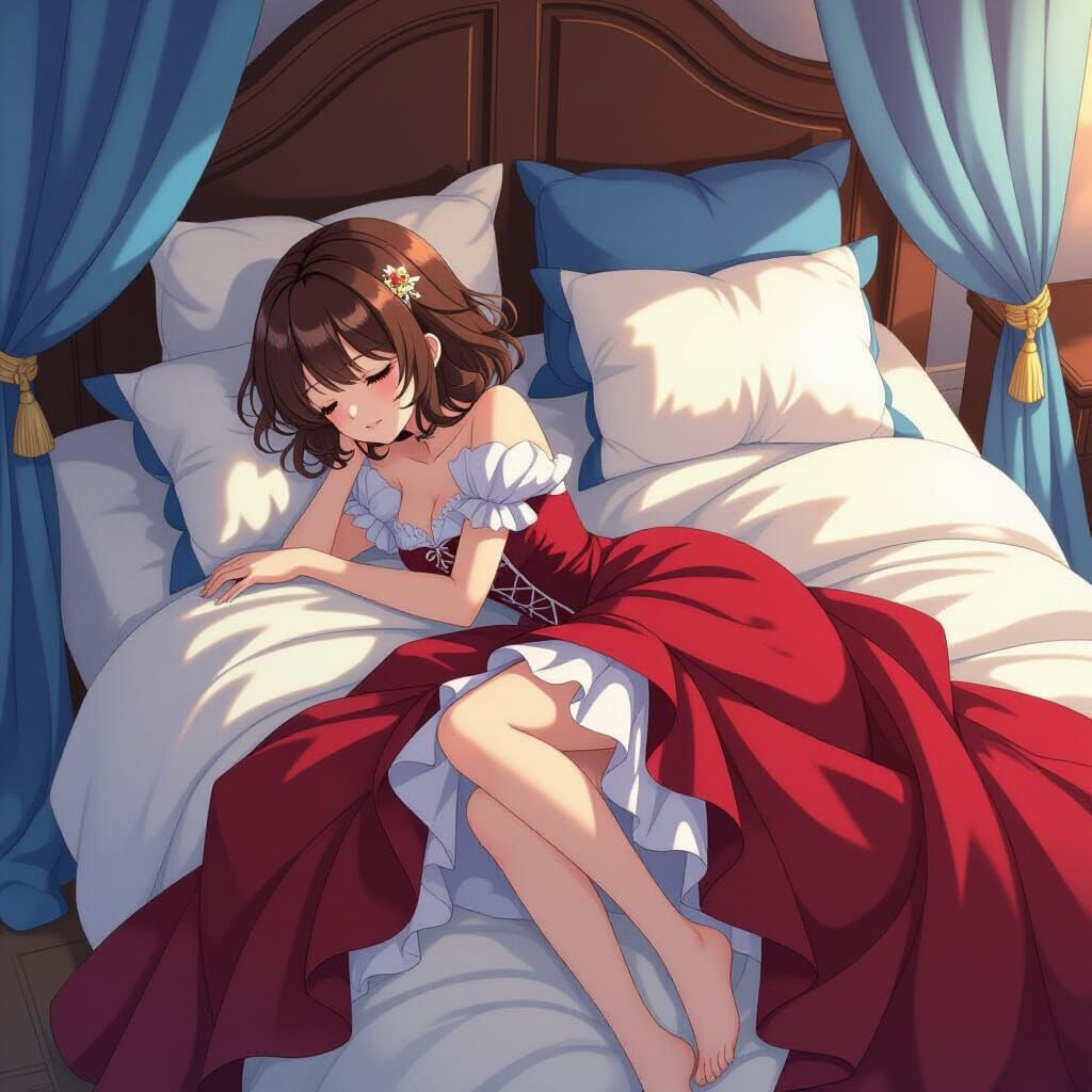 Anime Girl Sleeping in Voluminous Princess Dress
