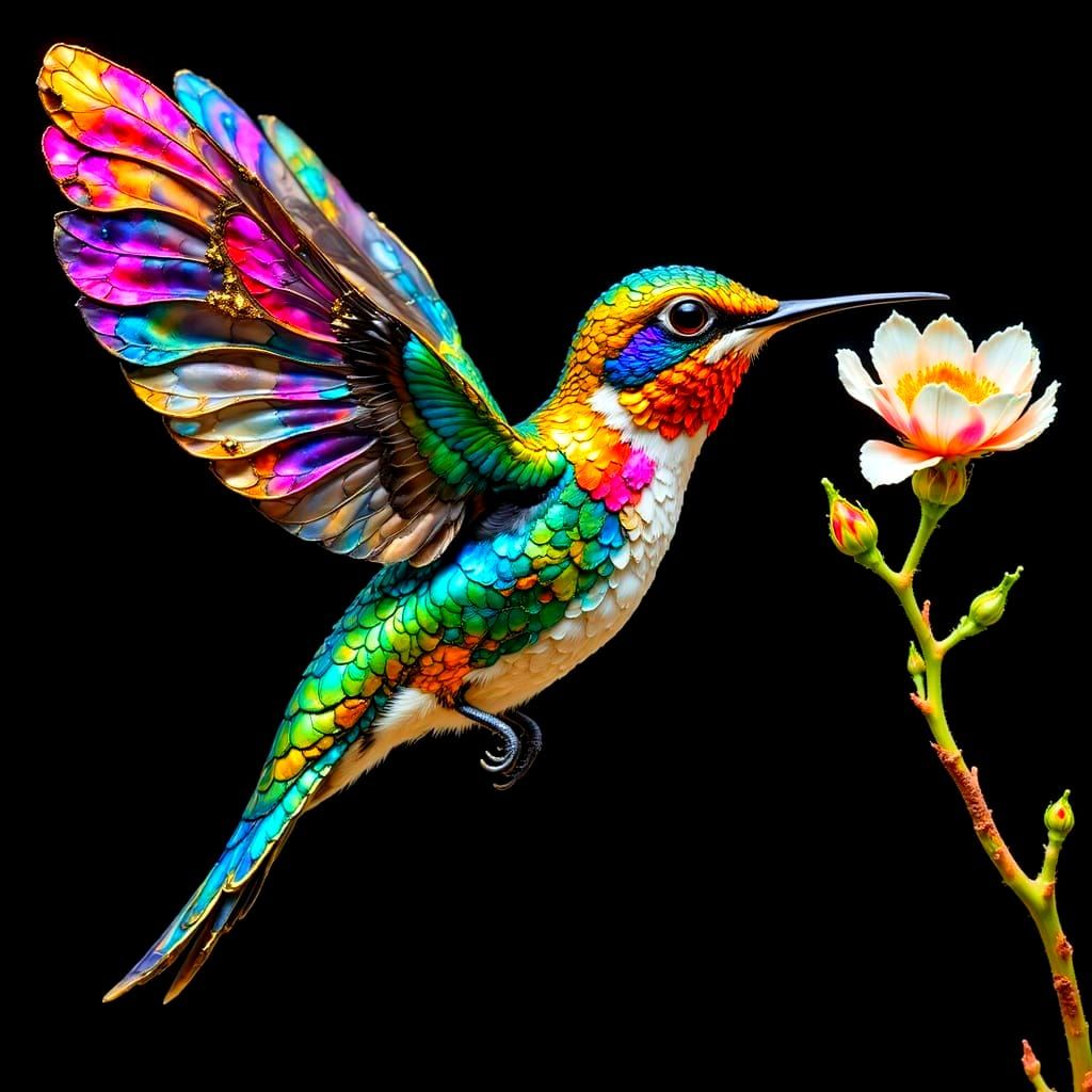 Iridescent Hummingbird Feathers in Fuchsia, Green, and Blue