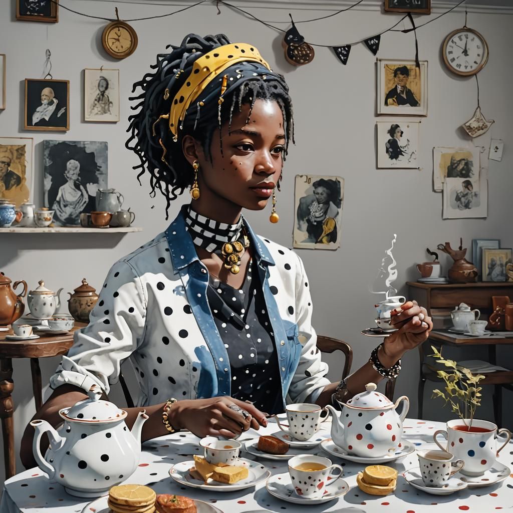 Salamander's Polka Dot Tea Party in Watercolor