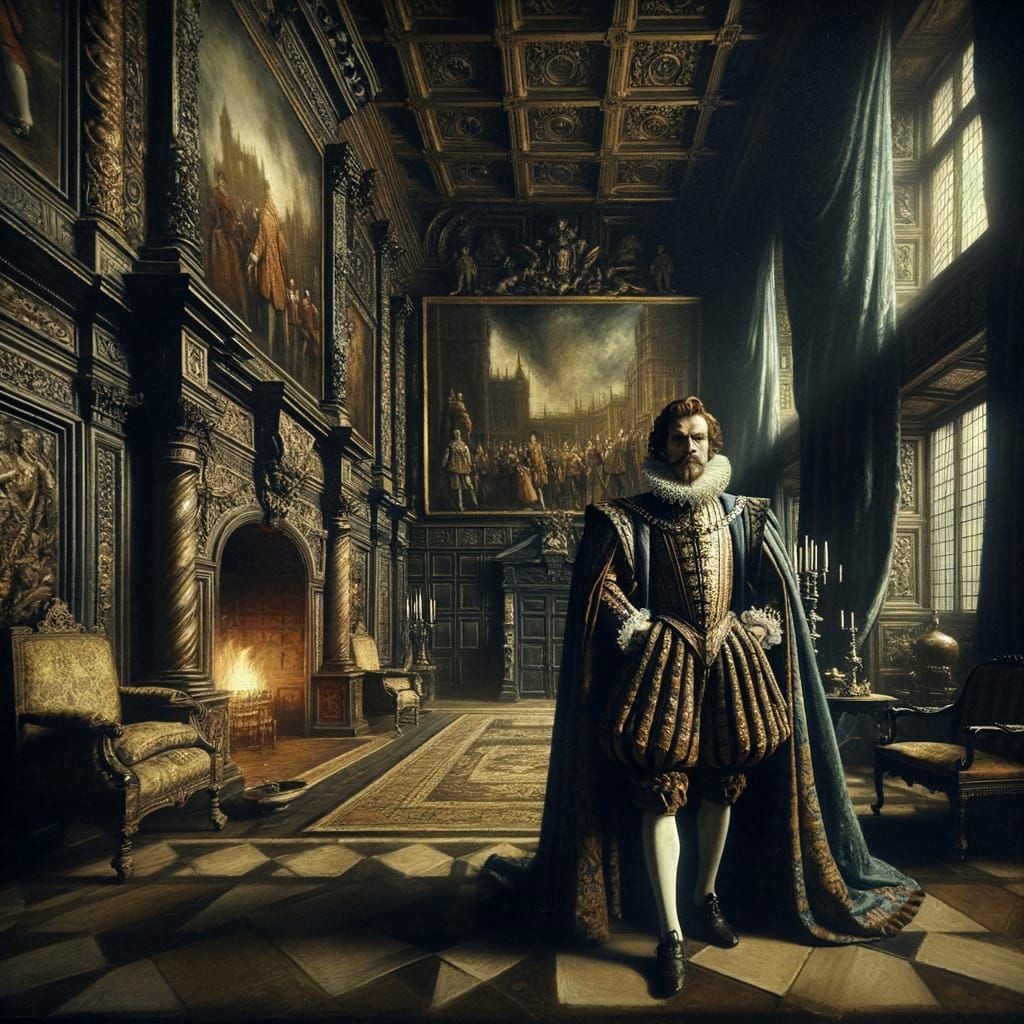 Jacobean Era Court Figure in Oil Painting