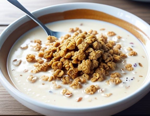 Vibrant Bowl of Oatmeal Crunch Cereal in Morning Light