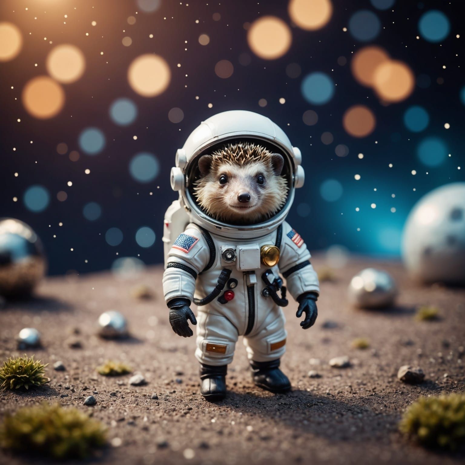Hedgehog Astronaut Miniature with Bokeh