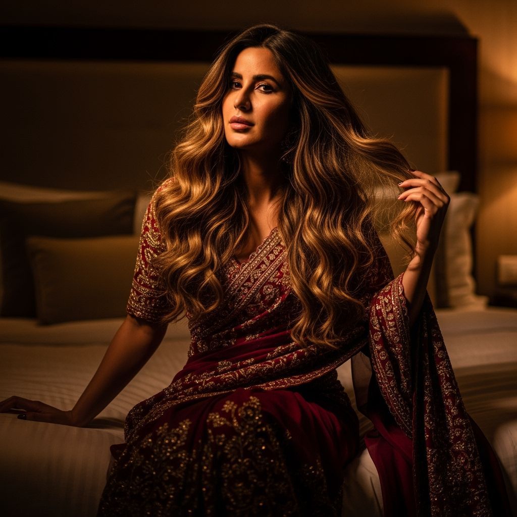 Katrina Kaif in Luxurious Bedroom, Elegant Saree and Volumin...