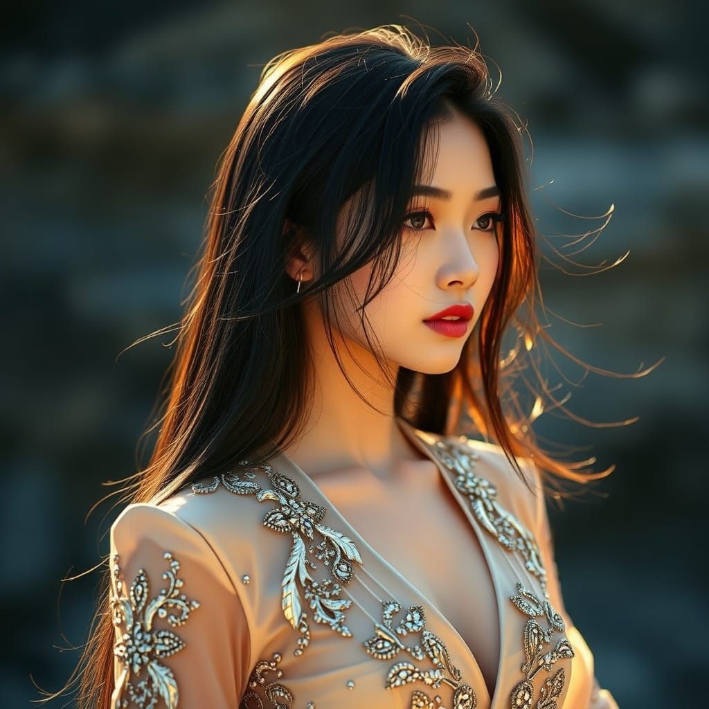 Hyper-Realistic Portrait of an Elegant East Asian Woman