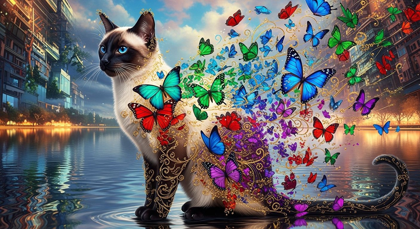 Siamese Cat Transformation into Butterfly Swarm