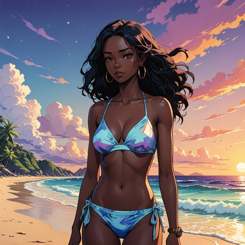 Manga-Inspired Jamaican Goddess Shines on Sunset Beach