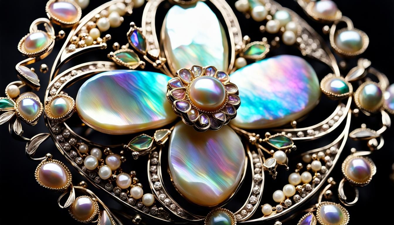 Iridescent Mother of Pearl Brooch in Display Case