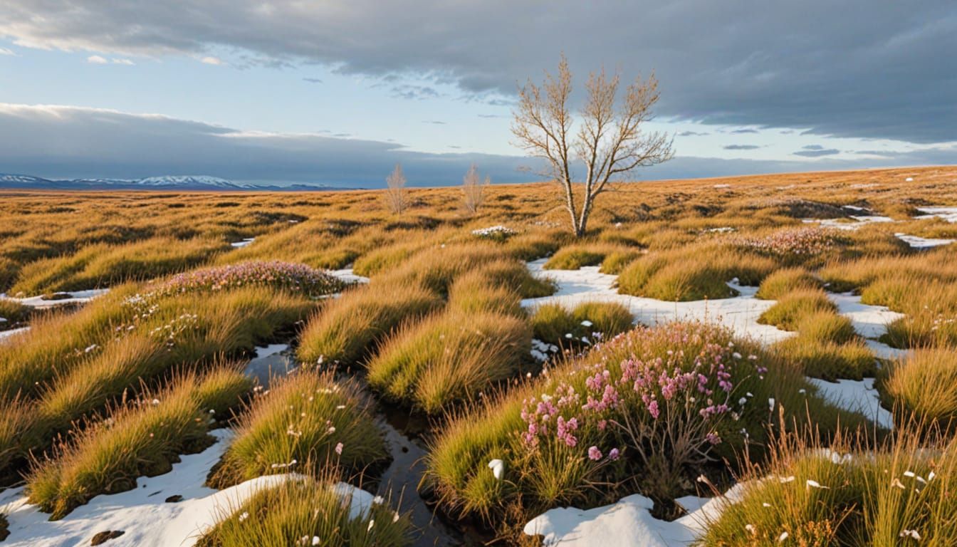 Windswept Tundra Blooms in Early Spring