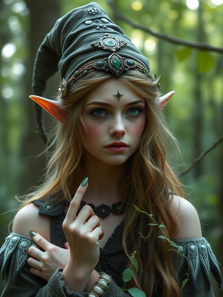 Elven Portrait of Irish Witch in Forest