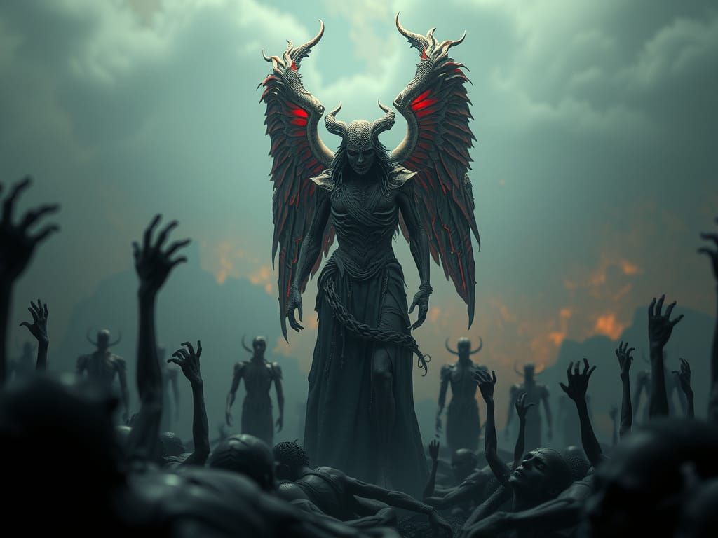 Ethereal Satan Descends Amidst Tormented Souls in Dark Parad...