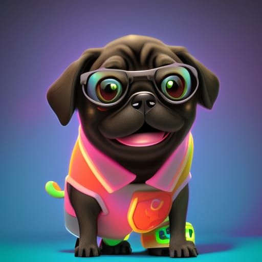 Lucky the Black Pug: Pixar-Style 3D Digital Art