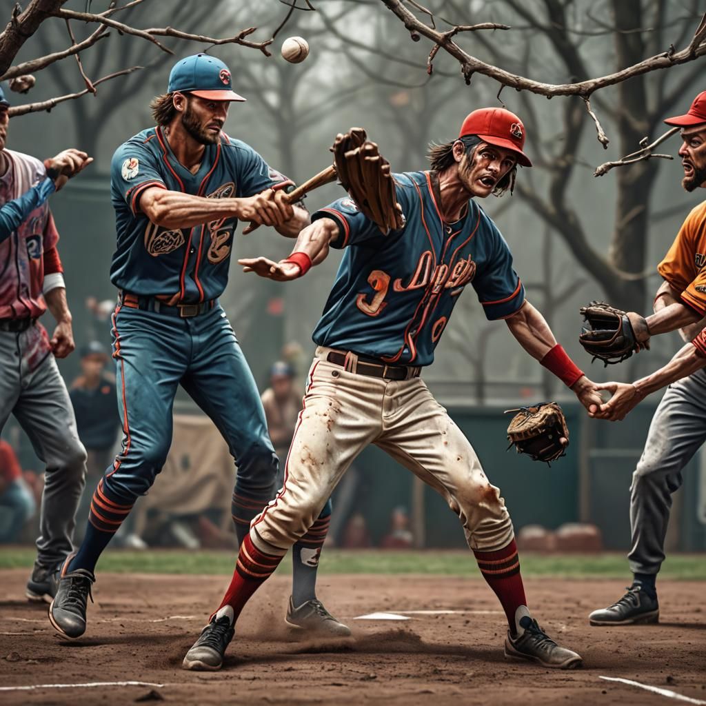 Bizarre Baseball Game with Deformed Player, Digital Art