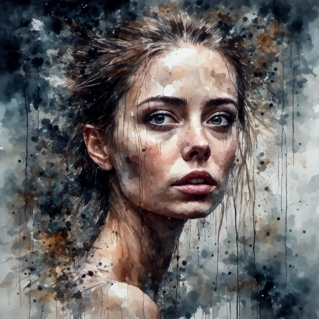 Glitched Oil Portrait of Woman Running