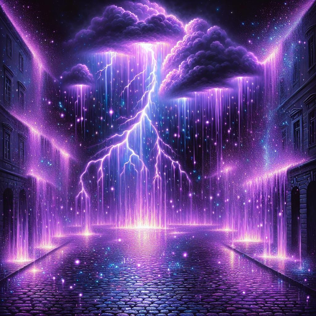 Vibrant Bioluminescent Storm Unfolds Over Historic City