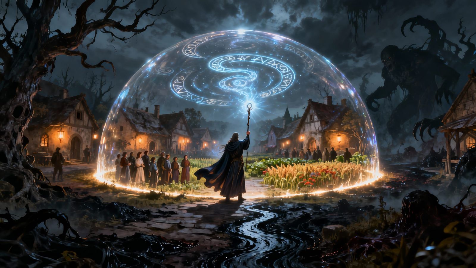 Mage Creates Magical Shield Over Village