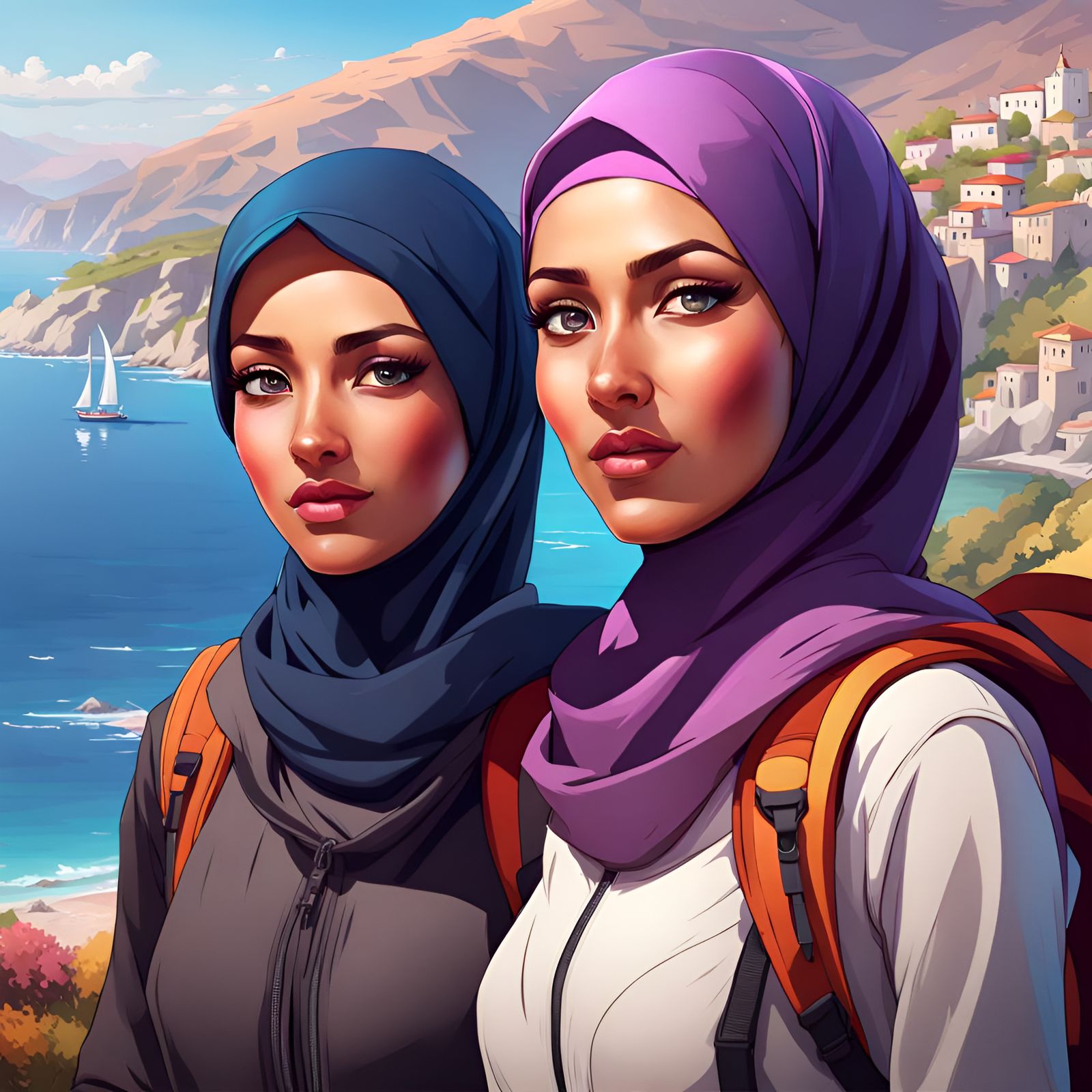 Hijabi Women Backpacking Through Turkish Coastline