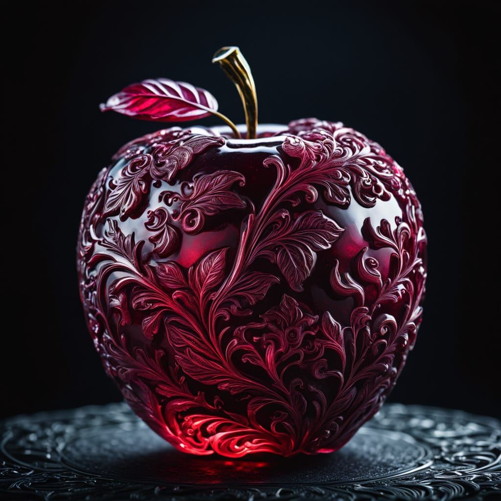 Glowing Ruby Apple in Intricate Ornate Style