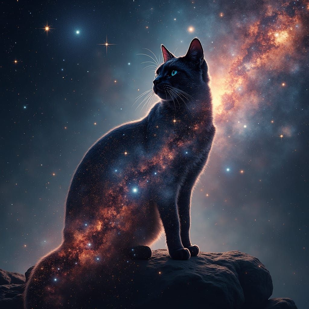 Epic Cosmic Cat Silhouette in Vibrant Galaxy Landscape