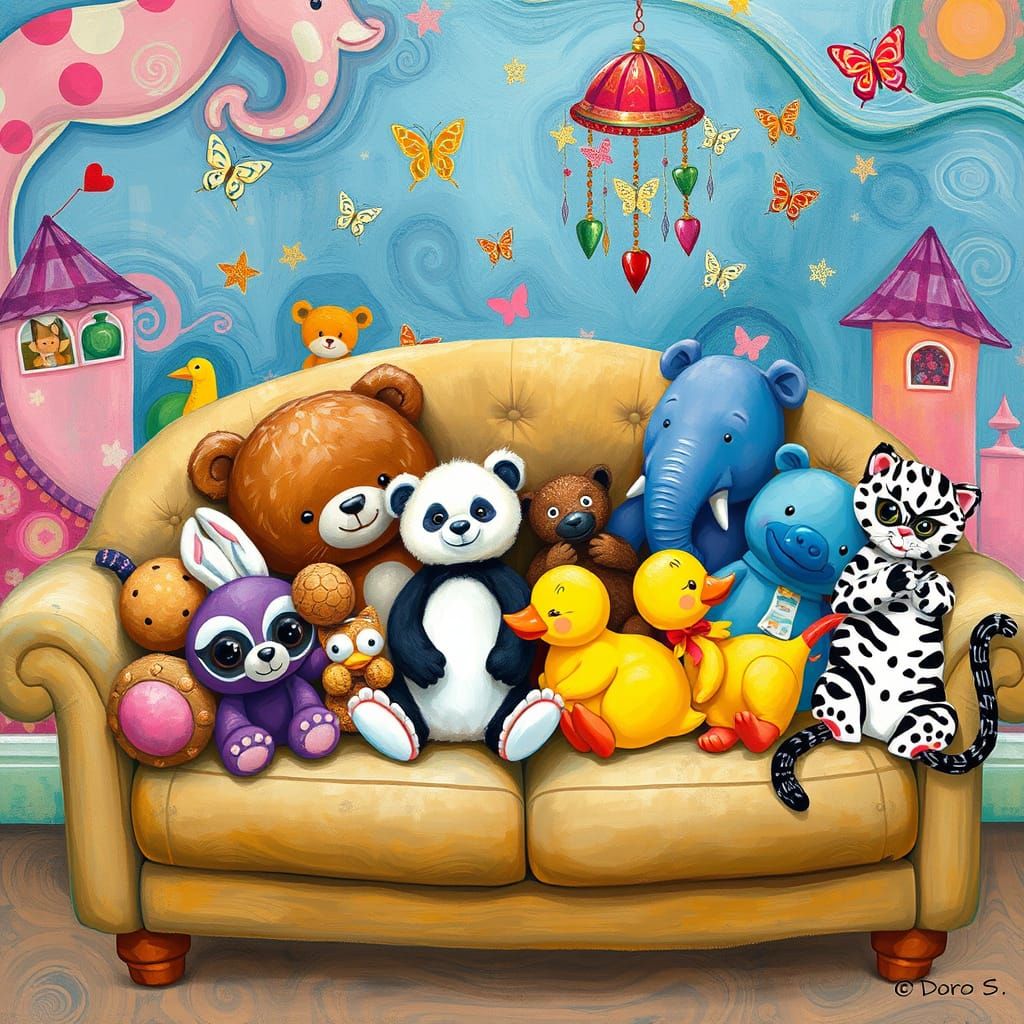 Whimsical Plush Toy Wonderland on Vibrant Candyland-Inspired...