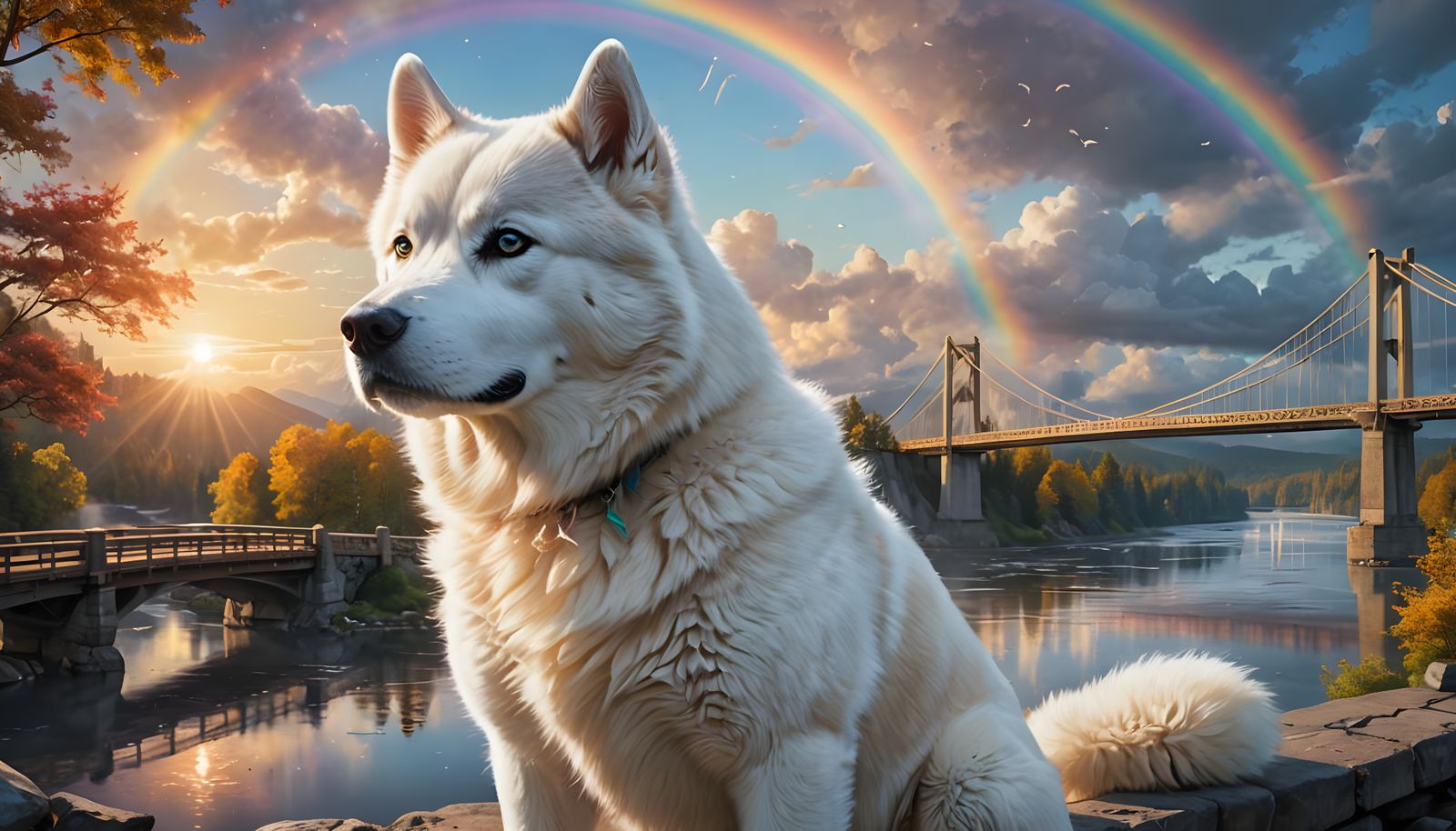 Husky Cross Breed Dog Gazing at Rainbow Bridge