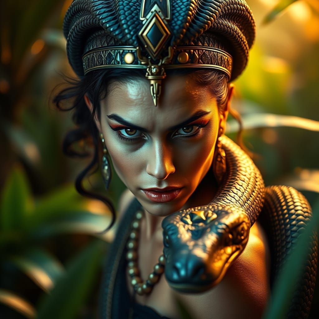 Regal Woman with Serpent-Like Features in Eden