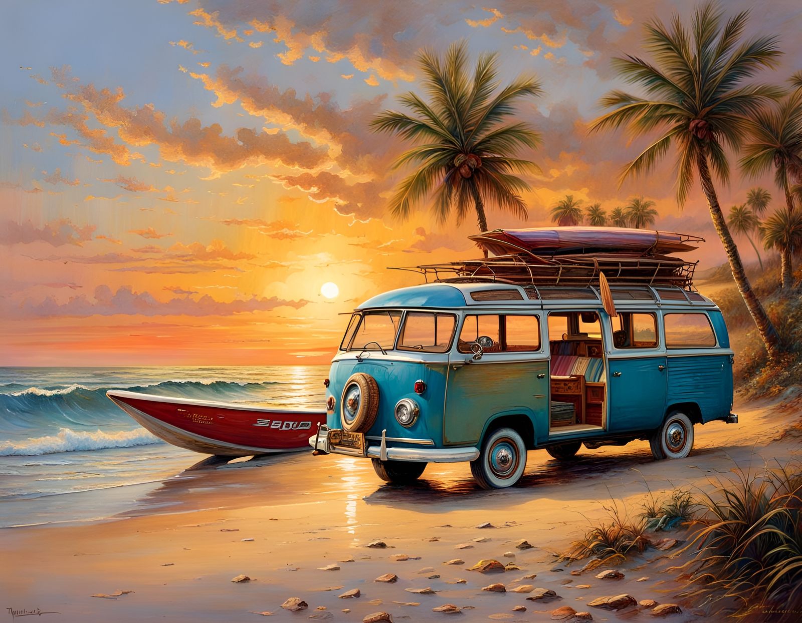 Beach Surf Wagons in Colorful Realism Style