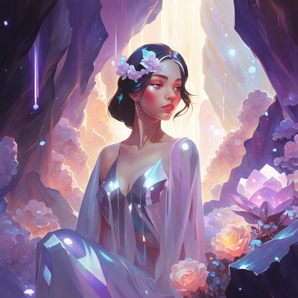 Fairytale Crystal Cave Entrance in Digital Illustration Styl...