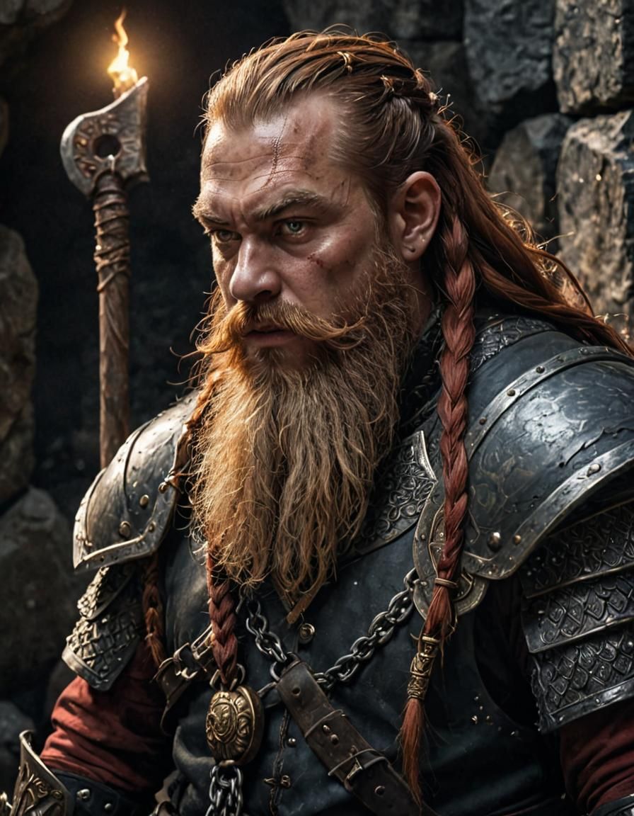 Dwarf Warrior Portrait in Dark Fantasy Style