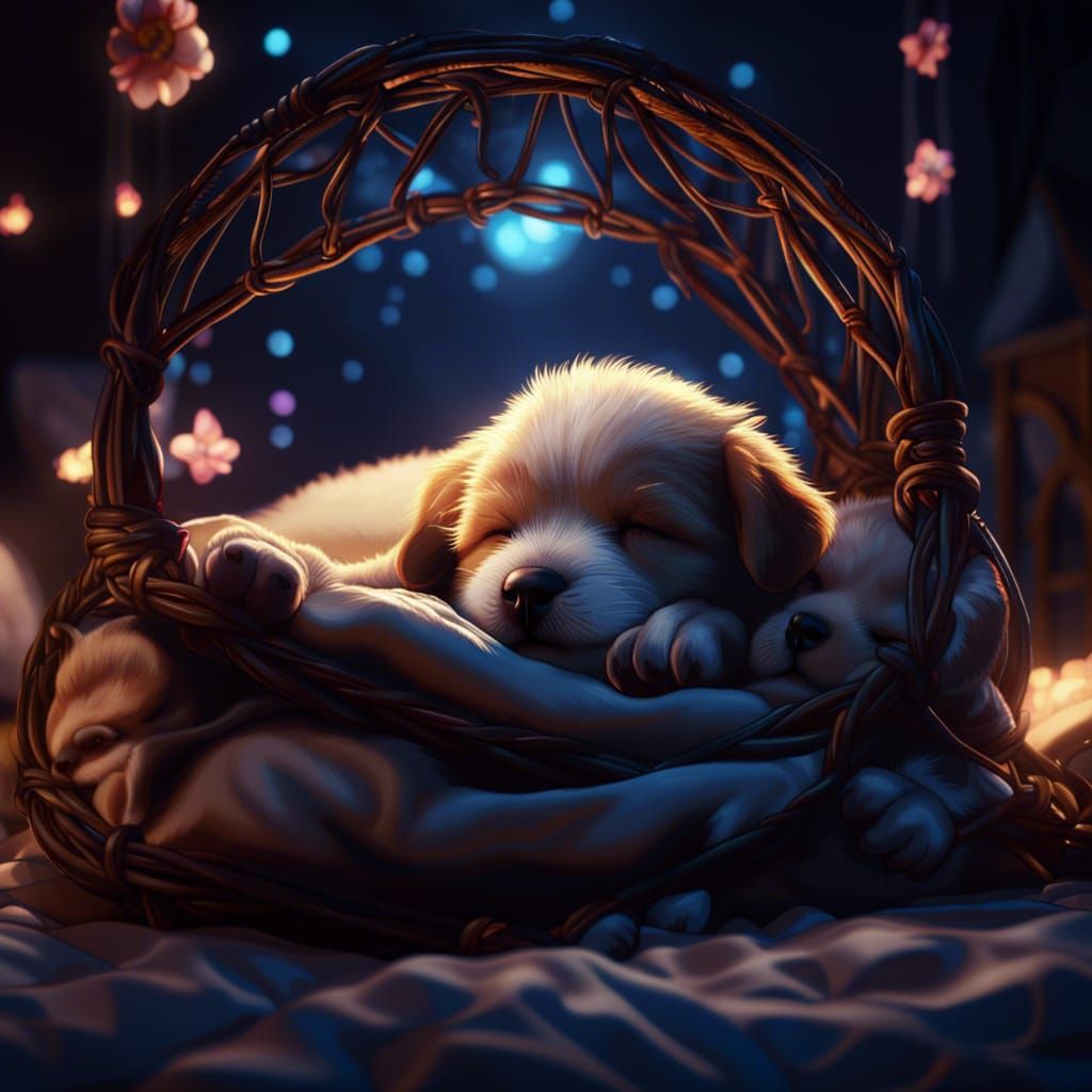 Dreamcatcher Eating Dream of Puppies in Dark Fantasy Style