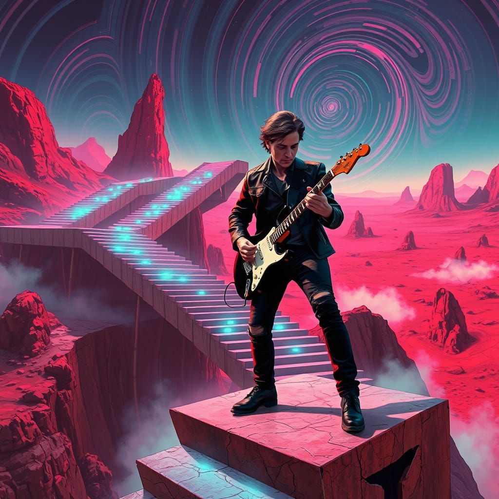 Electric Guitarist on Staircases of Mars