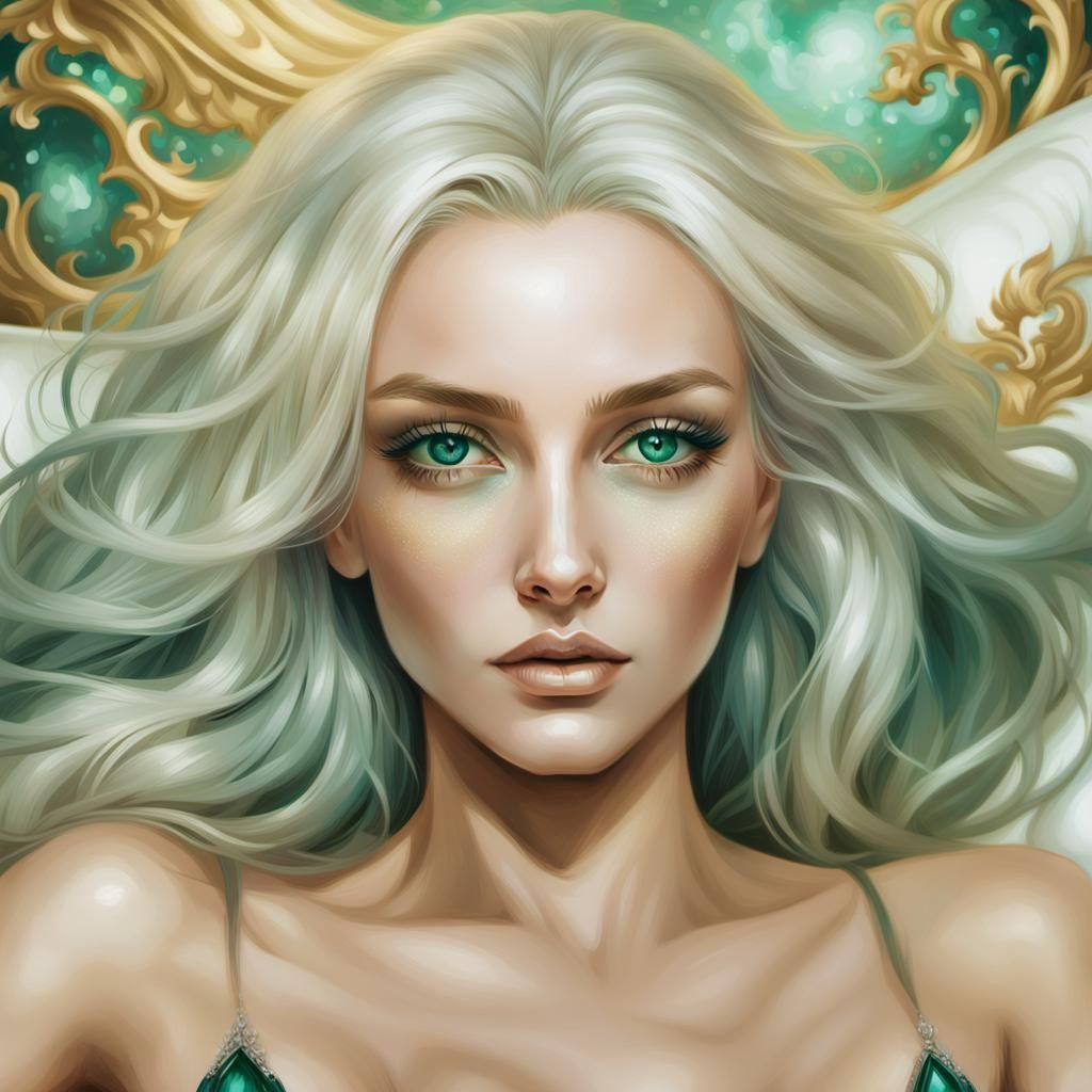 A portrait of a beautiful green eyed woman