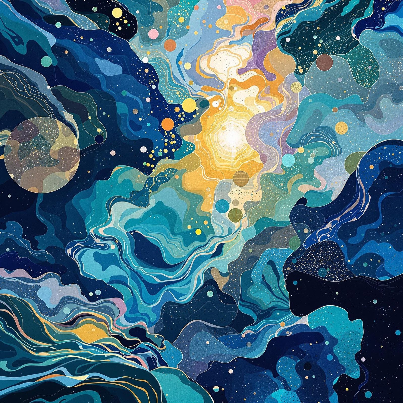 Surreal Submerged World with Glowing Organic Forms