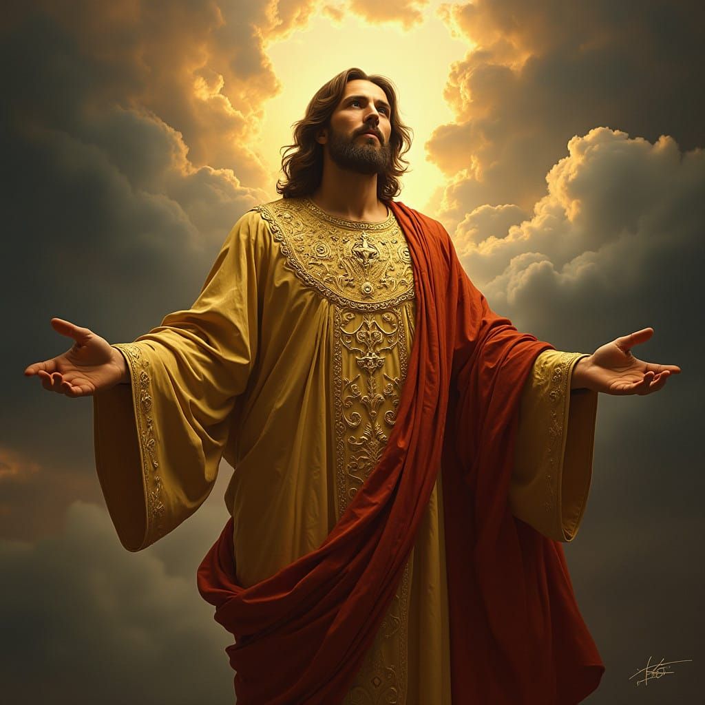 Majestic Jesus Illuminated by Divine Light in Rich, Classica...