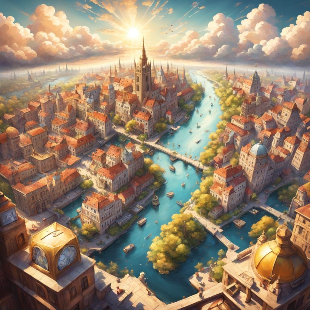 Glowing Fantasy City Map in Dreamy Oil Painting