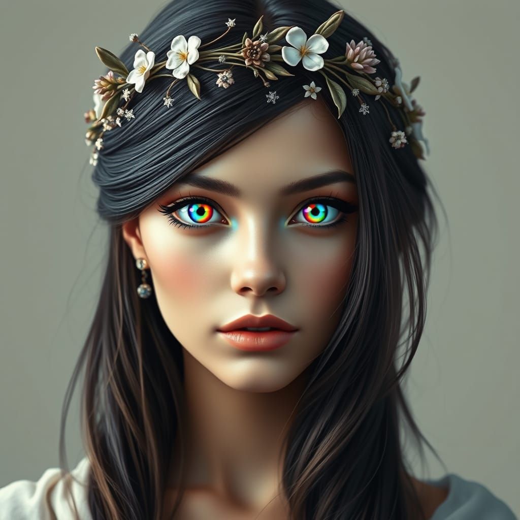 Woman with Rainbow Eyes, Ethereal Portrait