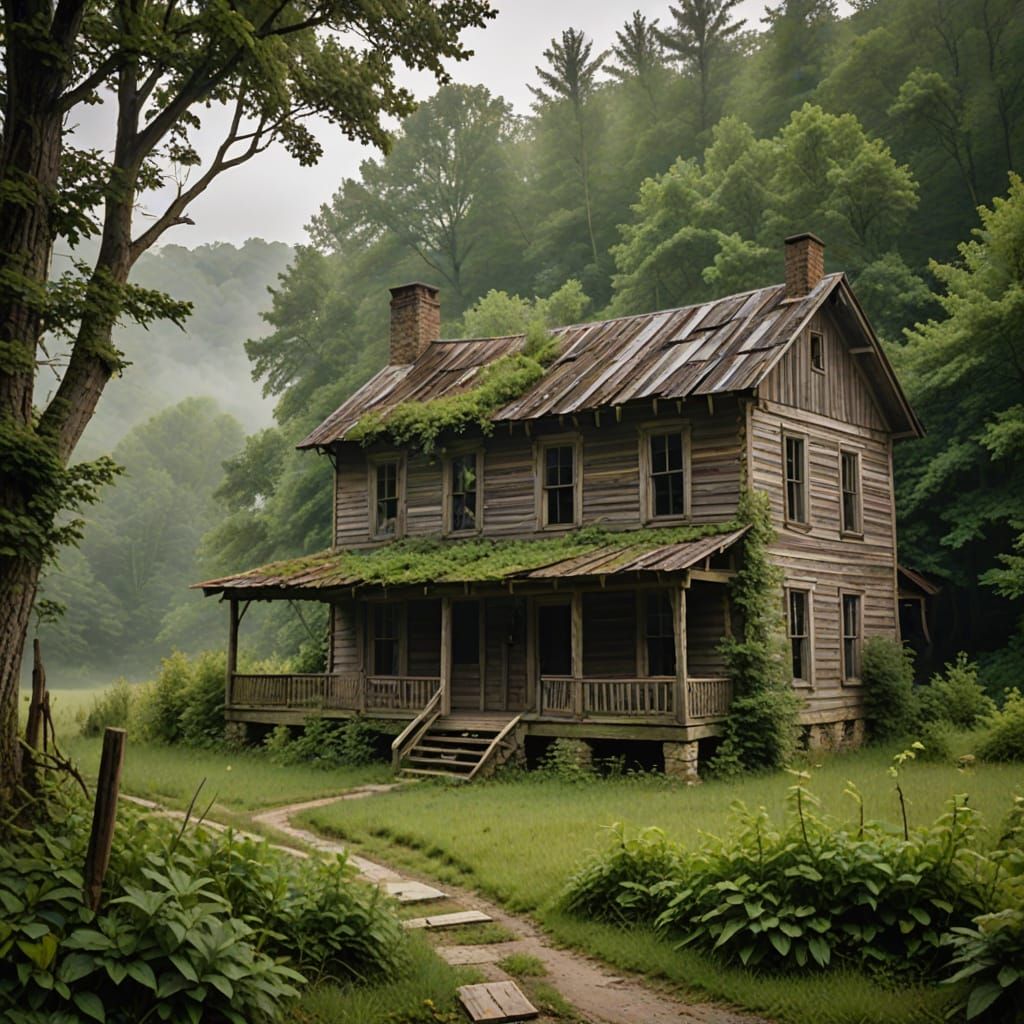 Eerie Abandoned House in Kentucky Landscape