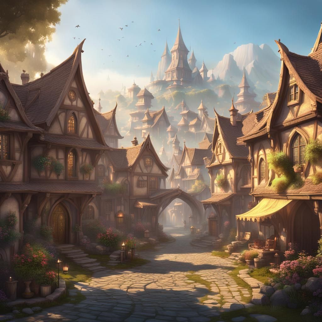 Elven Homes in a Fantasy City, Dynamic Lighting