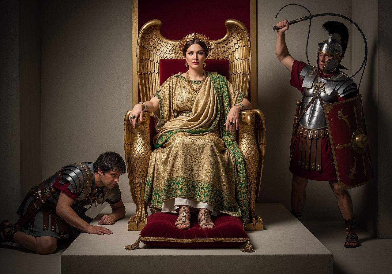 Majestic Roman Empress on Golden Throne