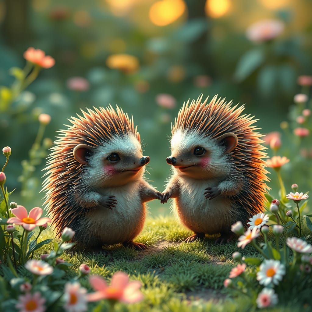 Whimsical Hedgehog Friends in a Fantastical Garden
