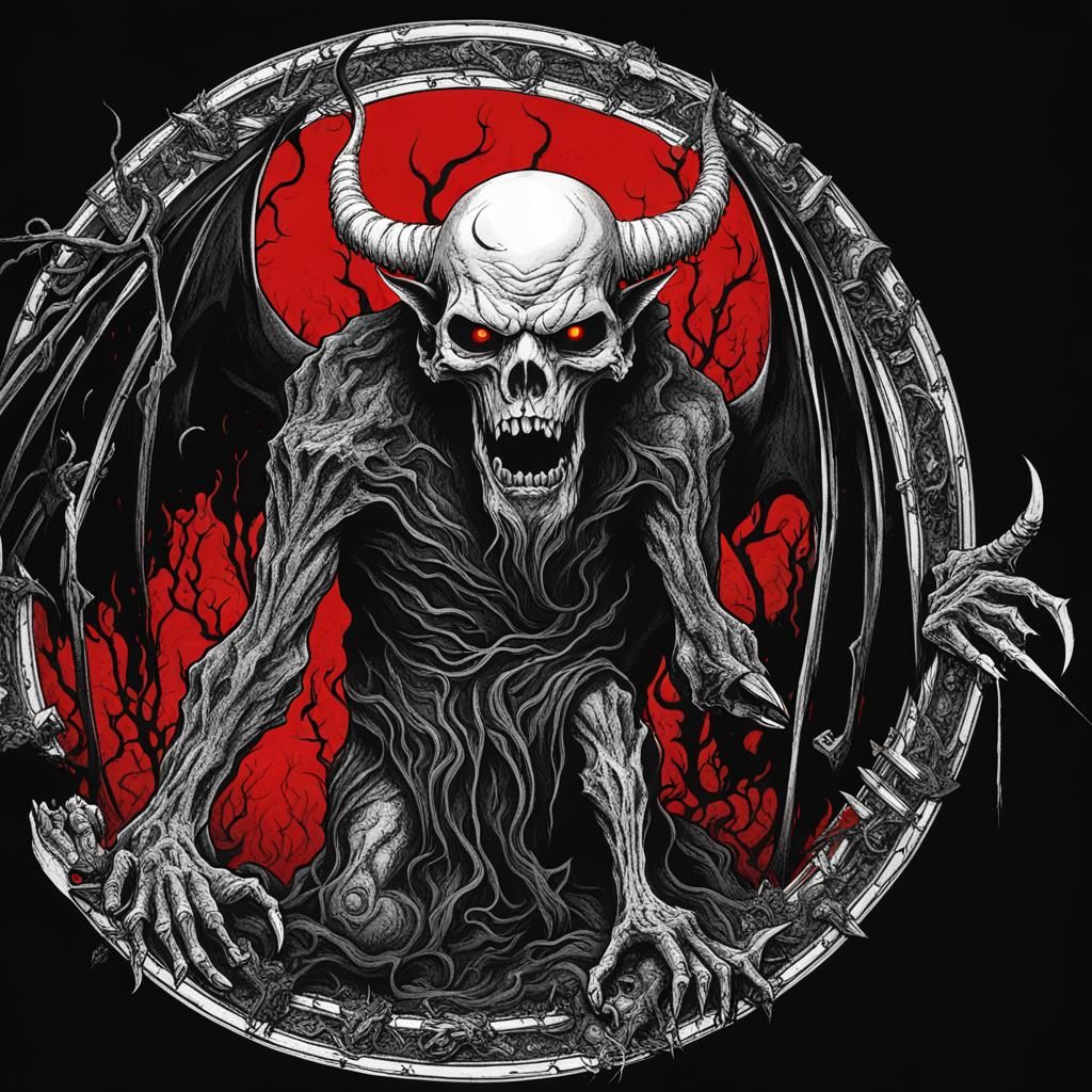Demonic Devil of the Dark Age in Black and White