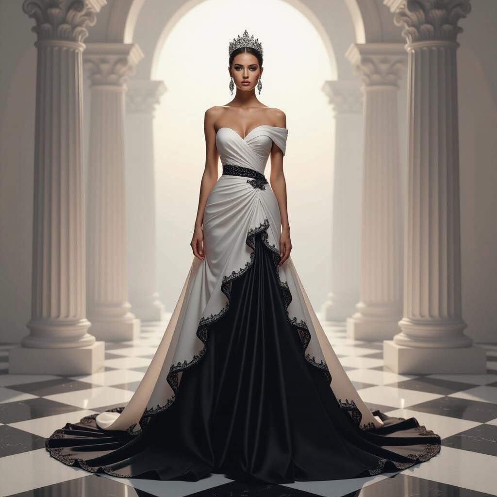 Majestic Queen of Hearts in Ancient Greek Style with Black T...