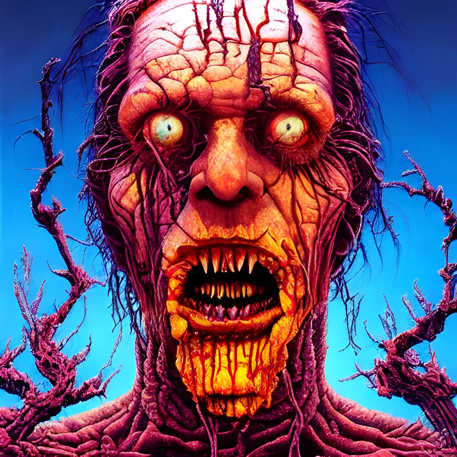 Nightmarish Reanimated Head in Horror Style