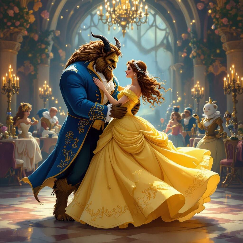 Beauty and the Beast Dancing in Grand Ballroom