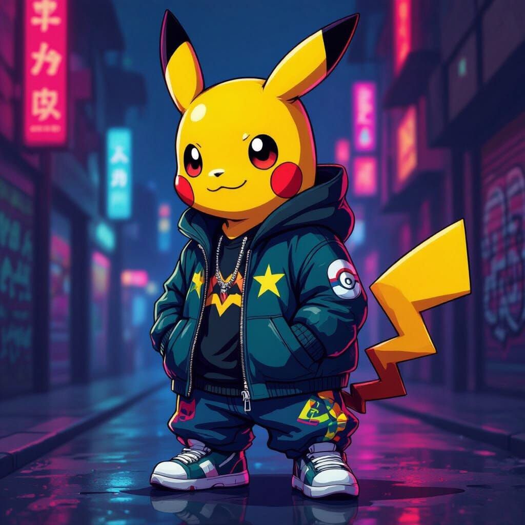 Vibrant Pokemon Character in Streetwear