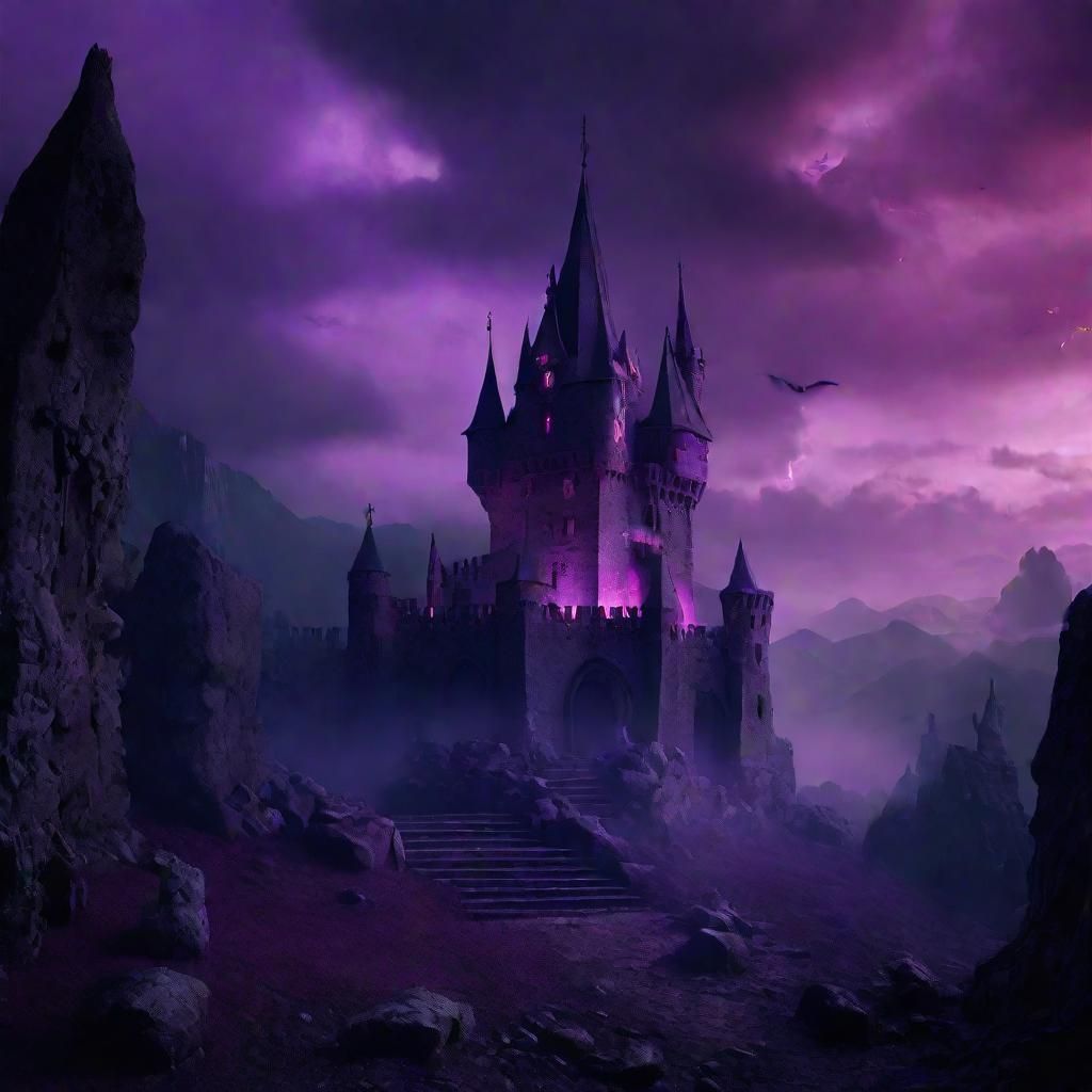 Dramatic Dracula Castle with Lava and Bats