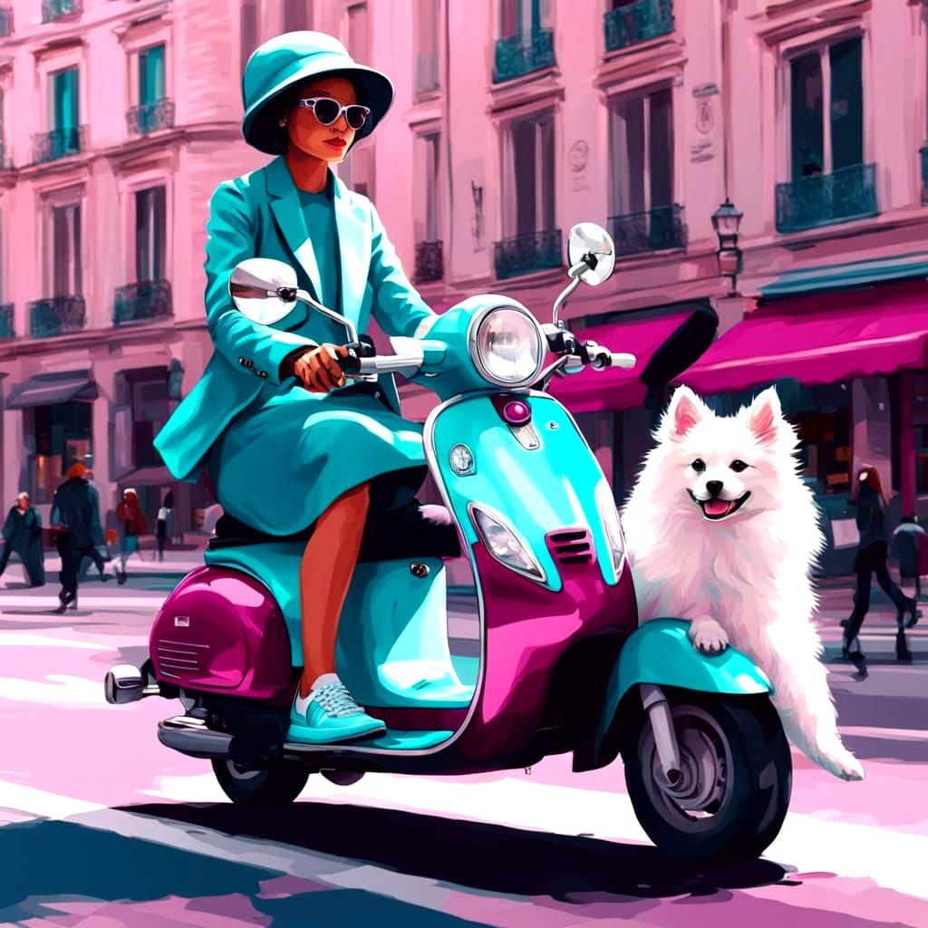 Parisian Chic on a Vespa: A Stylish Springtime Scene in Vibr...